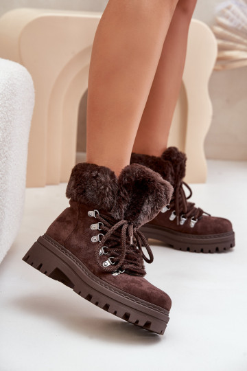Laced Women's Boots With Fur Dark Brown Vaminia 2