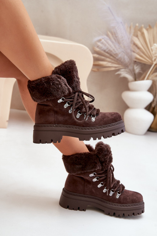 Laced Women's Boots With Fur Dark Brown Vaminia Laced Women's Boots With Fur Dark Brown Vaminia