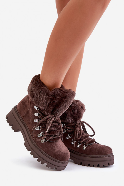Laced Women's Boots With Fur Dark Brown Vaminia Laced Women's Boots With Fur Dark Brown Vaminia