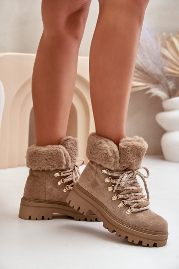 Lace Up Women Boots With Fur Dark Beige Vaminia 2