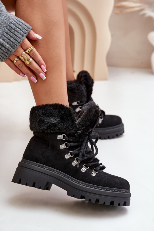Lace Up Women's Boots With Fur Black Vaminia Lace Up Women's Boots With Fur Black Vaminia
