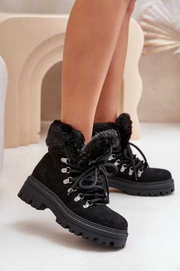 Lace Up Women's Boots With Fur Black Vaminia 2