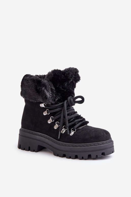 Lace Up Women's Boots With Fur Black Vaminia Lace Up Women's Boots With Fur Black Vaminia
