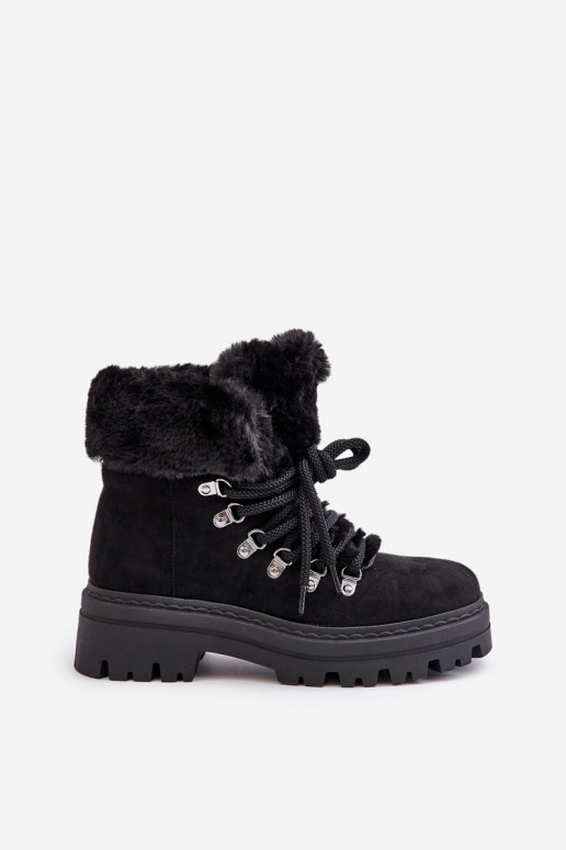 Lace Up Women's Boots With Fur Black Vaminia Lace Up Women's Boots With Fur Black Vaminia