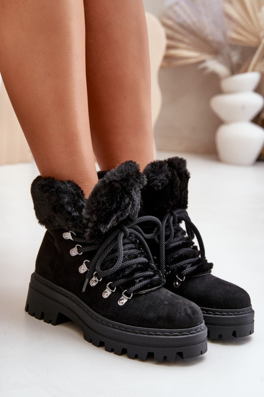 Lace Up Women's Boots With Fur Black Vaminia Lace Up Women's Boots With Fur Black Vaminia