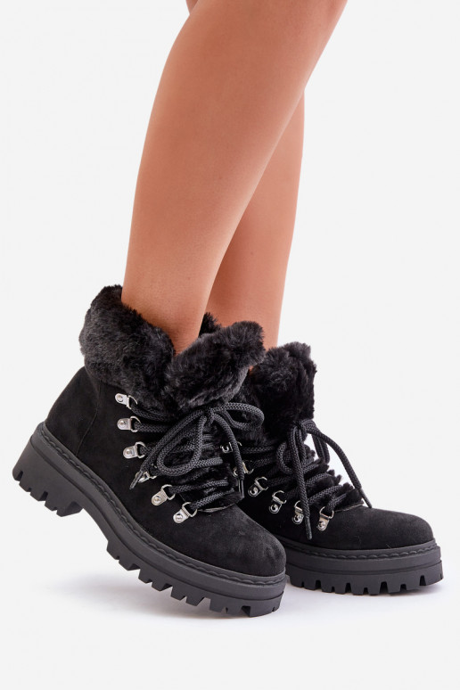 Lace Up Women's Boots With Fur Black Vaminia Lace Up Women's Boots With Fur Black Vaminia