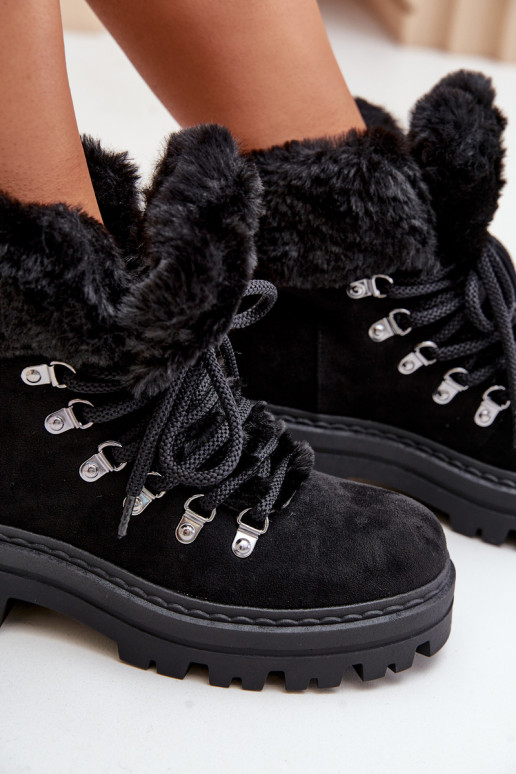 Lace Up Women's Boots With Fur Black Vaminia Lace Up Women's Boots With Fur Black Vaminia