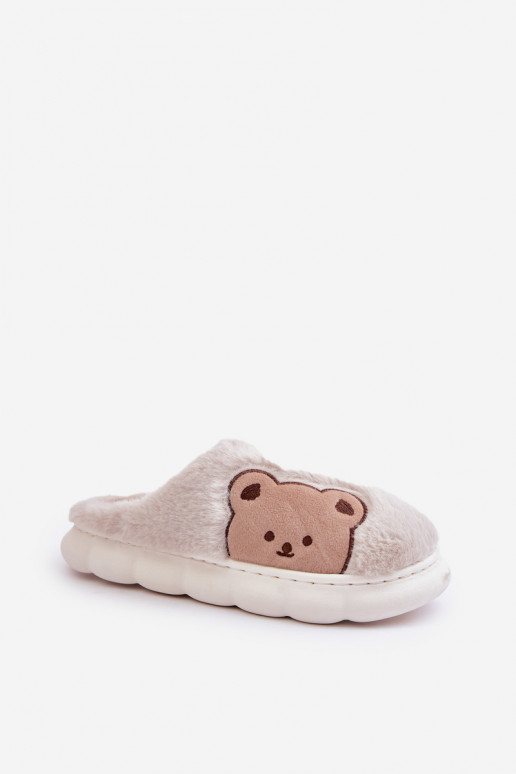Womens Beige Bear Slippers Firedi