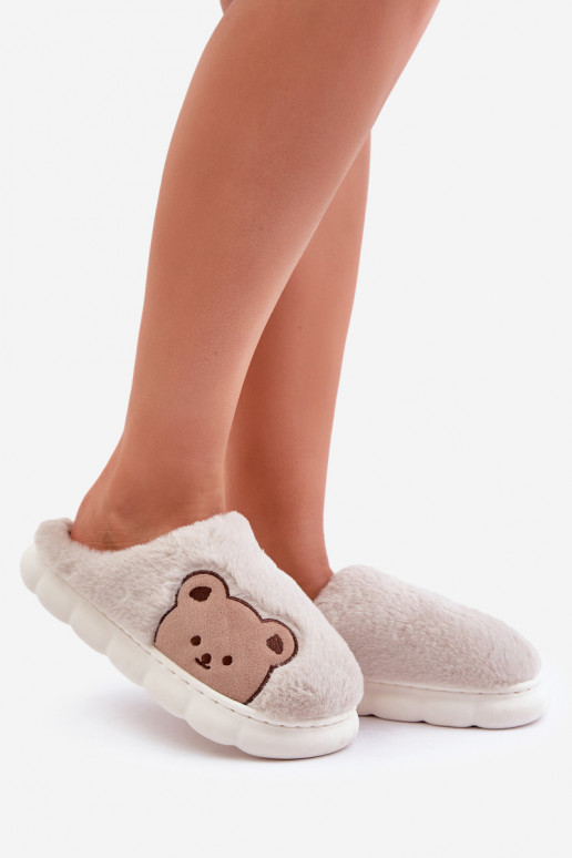Womens Beige Bear Slippers Firedi