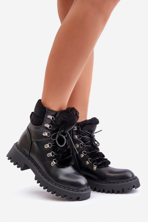 Warm ankle boots with zipper made of eco leather black Willatta Warm ankle boots with zipper made of eco leather black Willatta