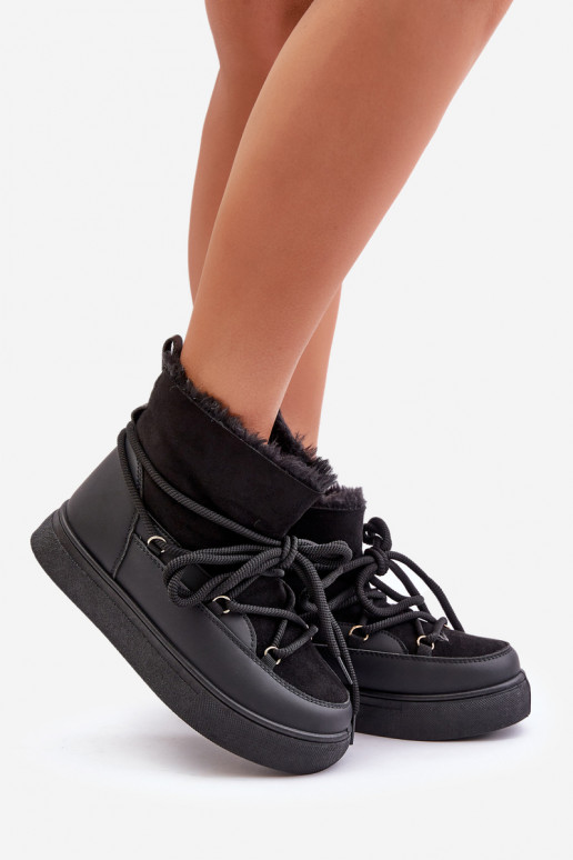 Women's Snow Boots On Platform Insulated With Fur Black Aziara Women's Snow Boots On Platform Insulated With Fur Black Aziara