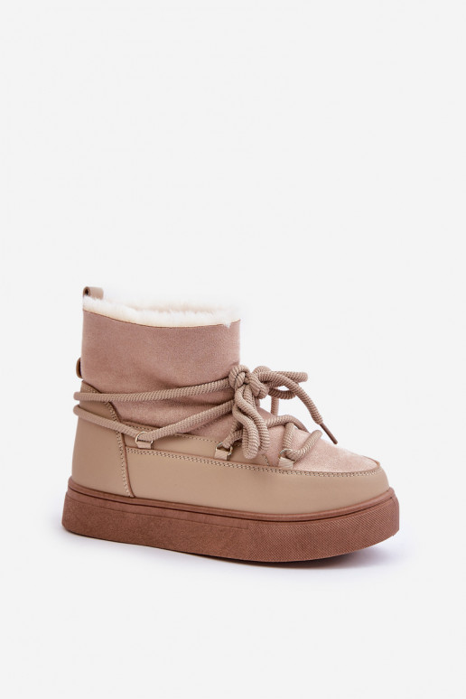 Women's Snow Boots On Platform Insulated With Fur Beige Aziara Women's Snow Boots On Platform Insulated With Fur Beige Aziara