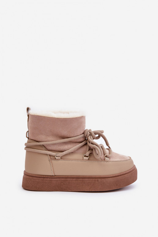 Women's Snow Boots On Platform Insulated With Fur Beige Aziara Women's Snow Boots On Platform Insulated With Fur Beige Aziara