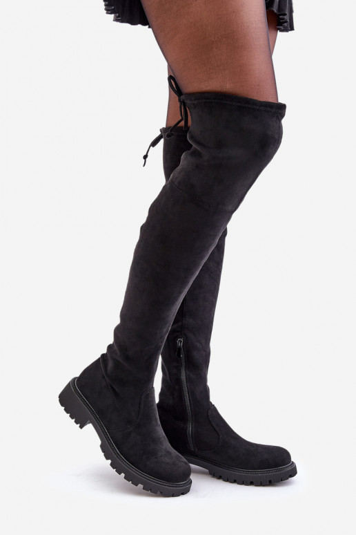Knee High Boots With Flat Heel Made Of Eco Suede Black Arkelia Knee High Boots With Flat Heel Made Of Eco Suede Black Arkelia