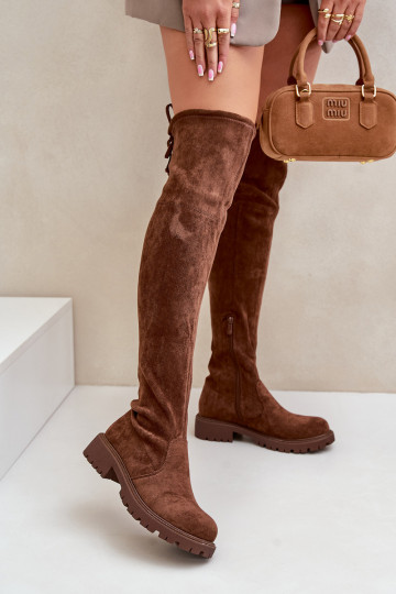 Knee High Boots With Flat Heel Made Of Eco Suede Brown Arkelia 2