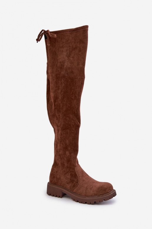 Knee High Boots With Flat Heel Made Of Eco Suede Brown Arkelia Knee High Boots With Flat Heel Made Of Eco Suede Brown Arkelia