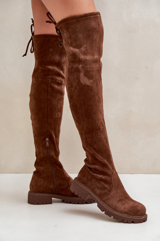 Knee High Boots With Flat Heel Made Of Eco Suede Brown Arkelia Knee High Boots With Flat Heel Made Of Eco Suede Brown Arkelia