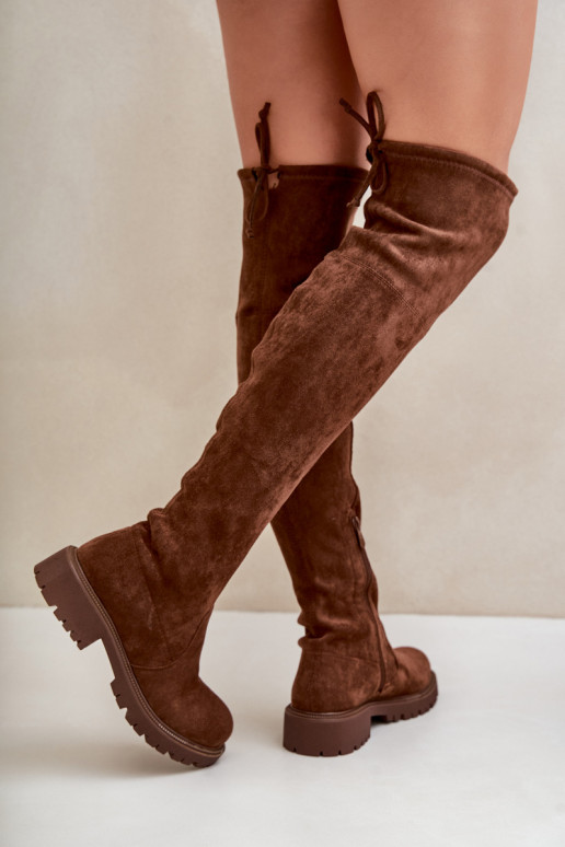 Knee High Boots With Flat Heel Made Of Eco Suede Brown Arkelia Knee High Boots With Flat Heel Made Of Eco Suede Brown Arkelia