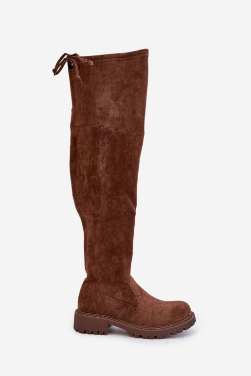 Knee High Boots With Flat Heel Made Of Eco Suede Brown Arkelia Knee High Boots With Flat Heel Made Of Eco Suede Brown Arkelia