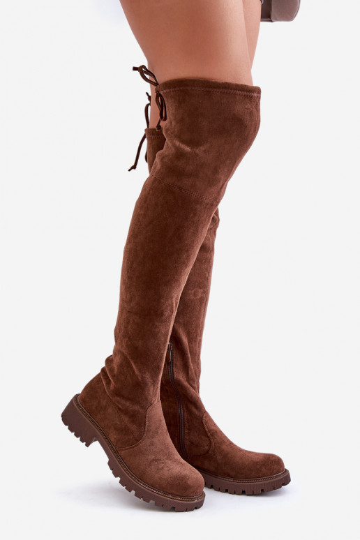 Knee High Boots With Flat Heel Made Of Eco Suede Brown Arkelia Knee High Boots With Flat Heel Made Of Eco Suede Brown Arkelia