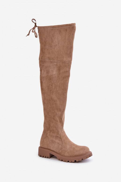 Knee High Boots On Flat Heel Made Of Eco Suede Beige Arkelia Knee High Boots On Flat Heel Made Of Eco Suede Beige Arkelia
