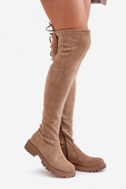 Knee High Boots On Flat Heel Made Of Eco Suede Beige Arkelia Knee High Boots On Flat Heel Made Of Eco Suede Beige Arkelia