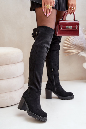 Heeled Boots With Knee High Shaft Insulated Black Niaviera 2