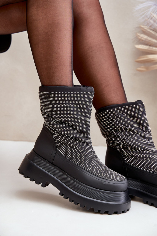 Embellished Snow Boots On Platform And Flat Heel Black Avivina Embellished Snow Boots On Platform And Flat Heel Black Avivina