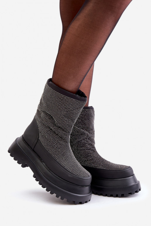 Embellished Snow Boots On Platform And Flat Heel Black Avivina Embellished Snow Boots On Platform And Flat Heel Black Avivina