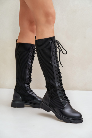 Lace-up boots with elastic shaft black Vamilena 2
