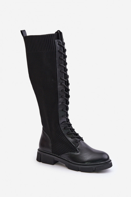 Lace-up boots with elastic shaft black Vamilena Lace-up boots with elastic shaft black Vamilena