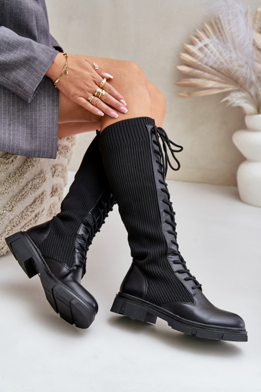 Lace-up boots with elastic shaft black Vamilena Lace-up boots with elastic shaft black Vamilena