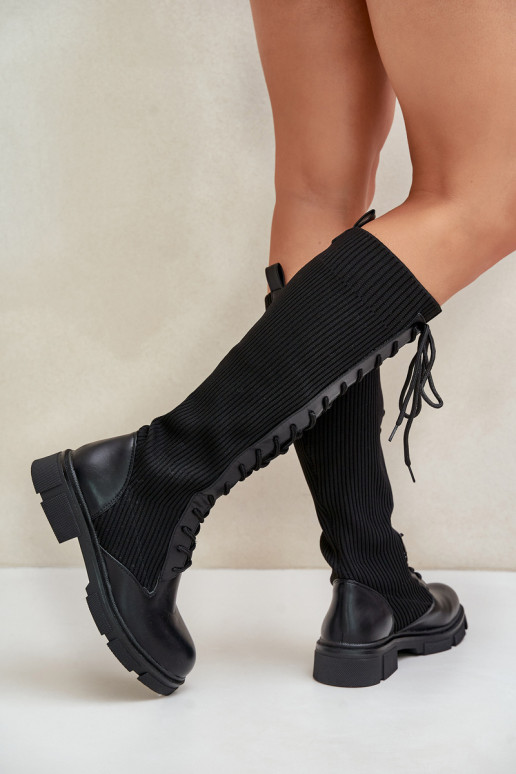 Lace-up boots with elastic shaft black Vamilena Lace-up boots with elastic shaft black Vamilena