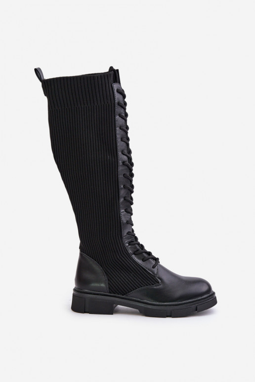 Lace-up boots with elastic shaft black Vamilena Lace-up boots with elastic shaft black Vamilena