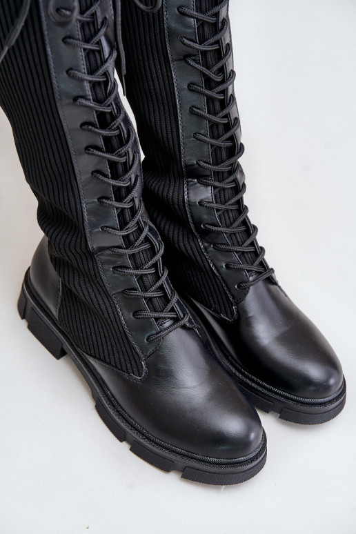 Lace-up boots with elastic shaft black Vamilena Lace-up boots with elastic shaft black Vamilena