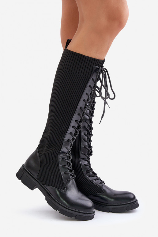Lace-up boots with elastic shaft black Vamilena Lace-up boots with elastic shaft black Vamilena
