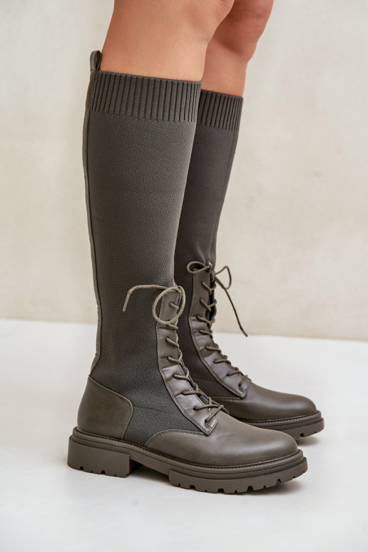 Slip-on Boots With Sock Shaft Dark Green Iranel Slip-on Boots With Sock Shaft Dark Green Iranel