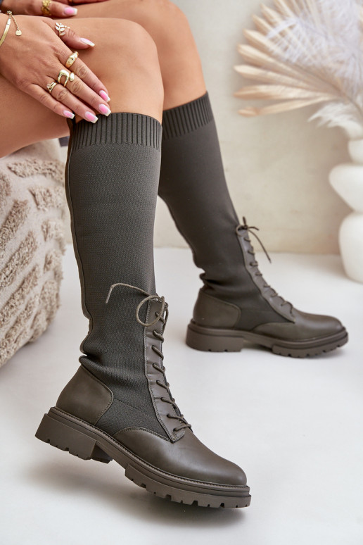 Slip-on Boots With Sock Shaft Dark Green Iranel Slip-on Boots With Sock Shaft Dark Green Iranel