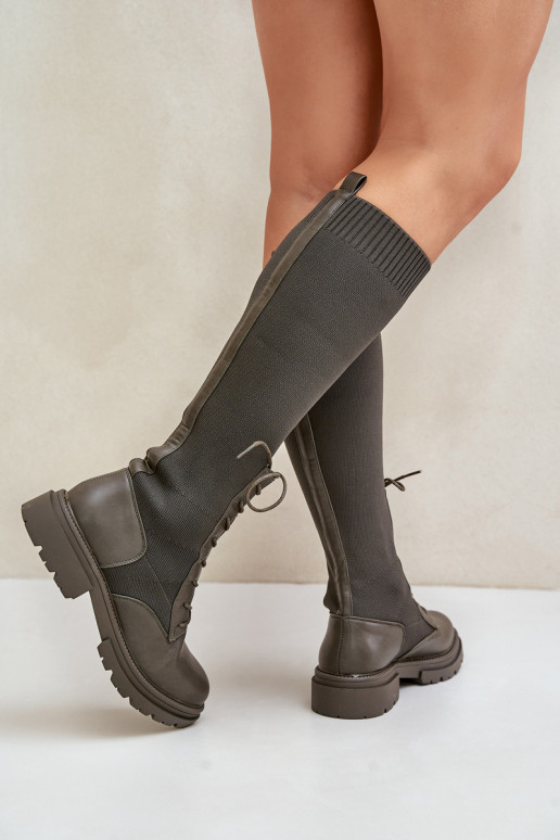 Slip-on Boots With Sock Shaft Dark Green Iranel Slip-on Boots With Sock Shaft Dark Green Iranel