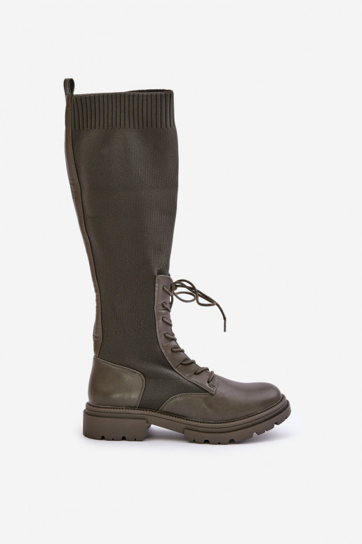 Slip-on Boots With Sock Shaft Dark Green Iranel Slip-on Boots With Sock Shaft Dark Green Iranel