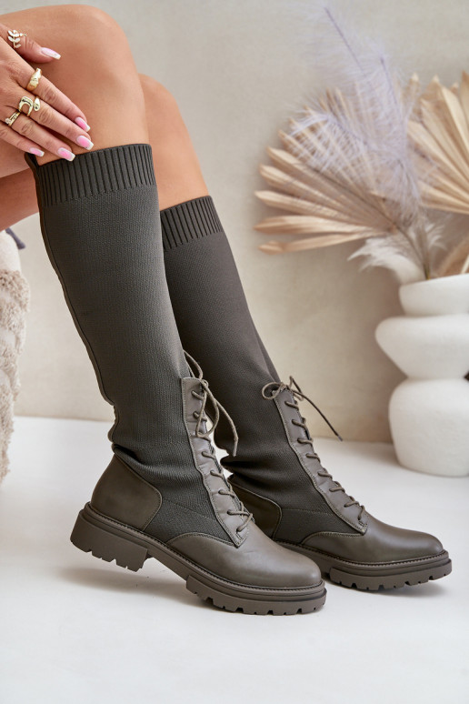 Slip-on Boots With Sock Shaft Dark Green Iranel Slip-on Boots With Sock Shaft Dark Green Iranel