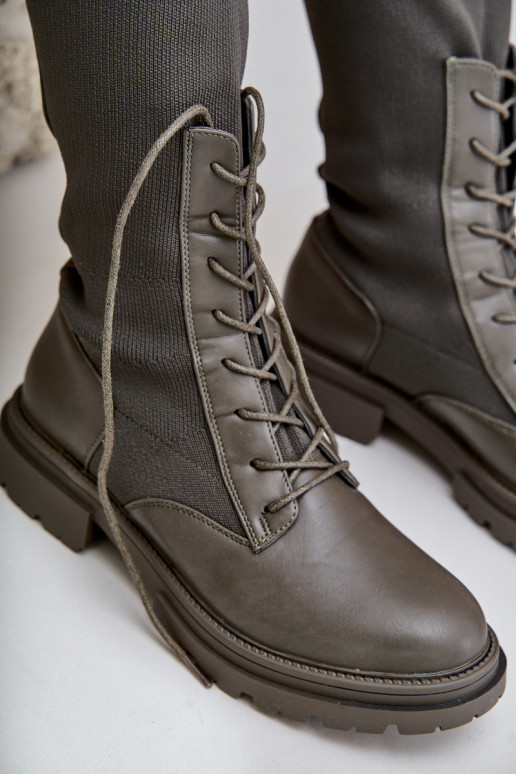 Wsuwane Kozaki Ze Skarpetkową Cholewką Ciemnozielone Iranel Wsuwane Kozaki Ze Skarpetkową Cholewką Ciemnozielone Iranel