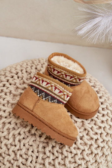 Slip On Snow Boots For Kids With Patterned Insert Lined With Fur Camel Mirirae 2