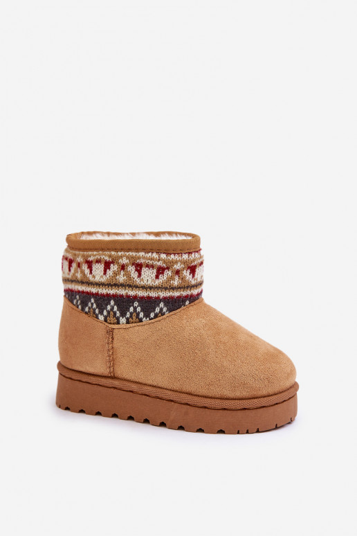 Slip On Snow Boots For Kids With Patterned Insert Lined With Fur Camel Mirirae