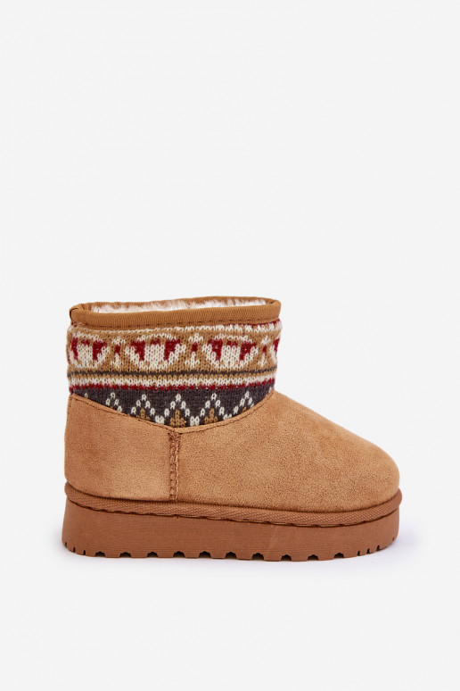 Slip On Snow Boots For Kids With Patterned Insert Lined With Fur Camel Mirirae