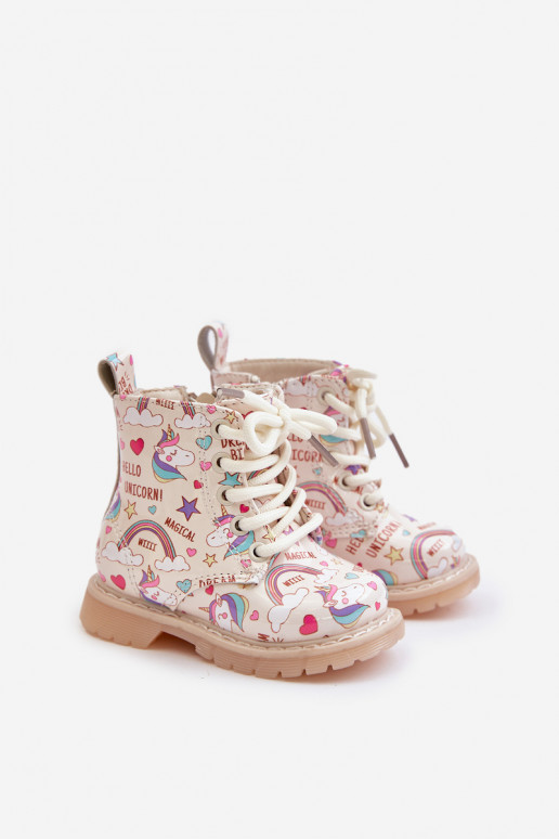 Children's insulated boots with zipper unicorns beige Tiptop