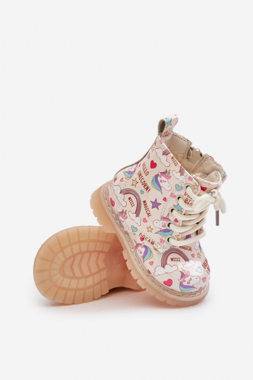Children's insulated boots with zipper unicorns beige Tiptop