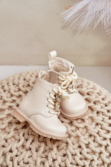 Warm Children's Boots With Teddy Bear On Zipper Beige Enchanta 2