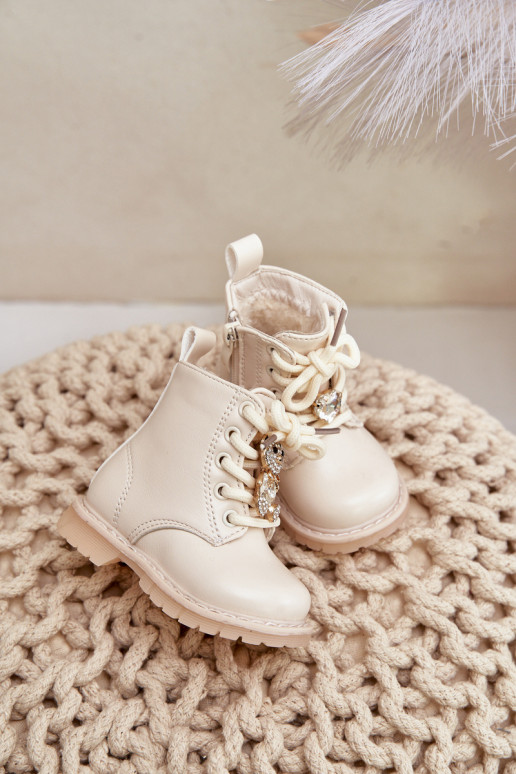 Warm Children's Boots With Teddy Bear On Zipper Beige Enchanta