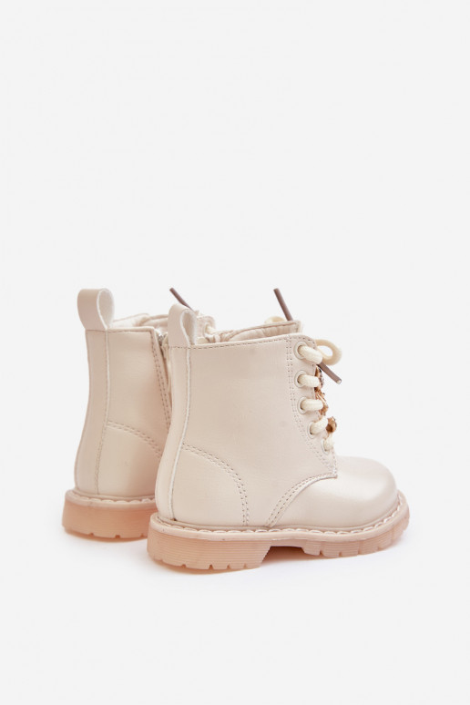 Warm Children's Boots With Teddy Bear On Zipper Beige Enchanta